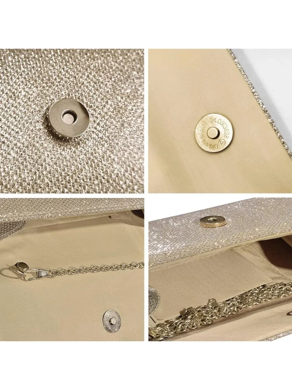 Women's Apricot Glitter Clutch Purse Evening Bag With Chain For Wedding Handbag